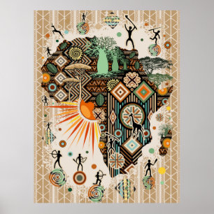 Africa Map Decorative Tribal Elements Pattern Poster
