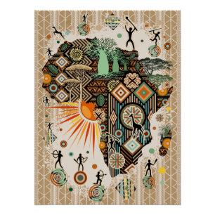 Africa Map Decorative Tribal Elements Pattern Poster