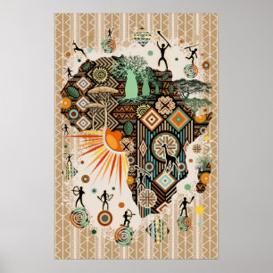 Africa Map Decorative Tribal Elements Pattern Poster