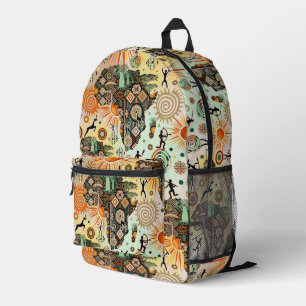 Africa Map Decorative Tribal Elements Pattern Printed Backpack