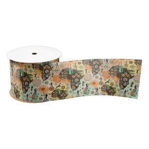 Africa Map Decorative Tribal Elements Pattern Satin Ribbon