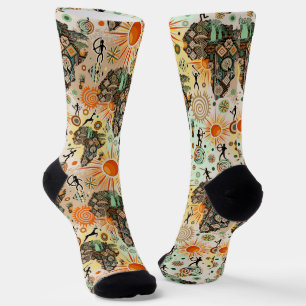 Africa Map Decorative Tribal Elements Pattern Socks