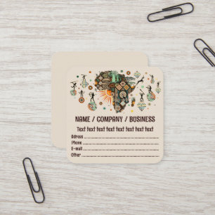 Africa Map Decorative Tribal Elements Pattern Square Business Card