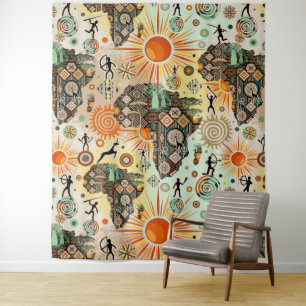Africa Map Decorative Tribal Elements Pattern Tapestry