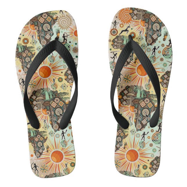 Africa Map Decorative Tribal Elements Pattern Thongs (Footbed)