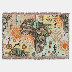 Africa Map Decorative Tribal Elements Pattern Throw Blanket