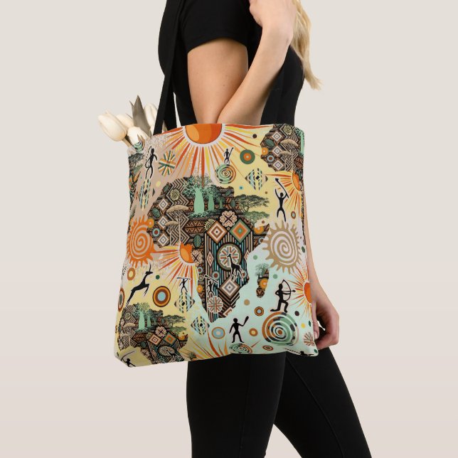 Africa Map Decorative Tribal Elements Pattern Tote Bag (Close Up)