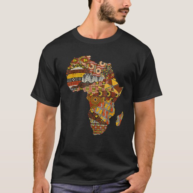 Africa Map Kente Cloth Black History Month Afro Af T-Shirt (Front)
