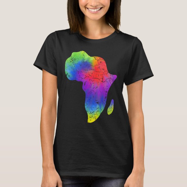 Africa Map Reggae Rasta Tie Dye Black African Amer T-Shirt (Front)