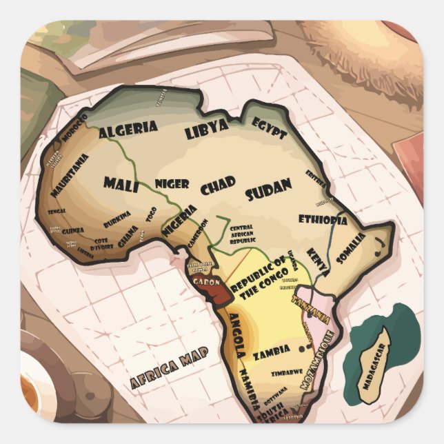 Africa Map Square Sticker (Front)
