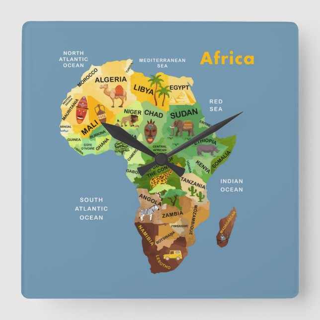 Africa Map Square Wall Clock (Front)