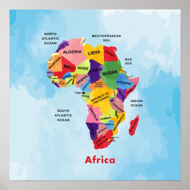 Africa Map watercolor Artwork Poster (Front)