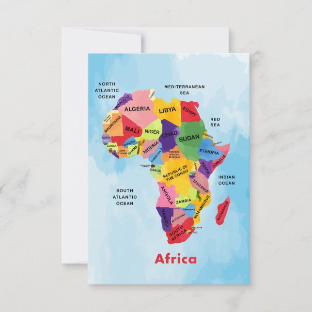 Africa Map watter colour Thank You Card (Front)