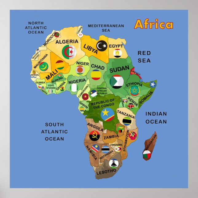 Africa Map with Flags Artwork Poster (Front)