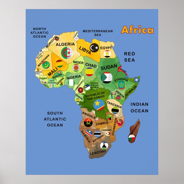 Africa Map with Flags Artwork Poster (Front)