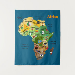 Africa map with flags tapestry