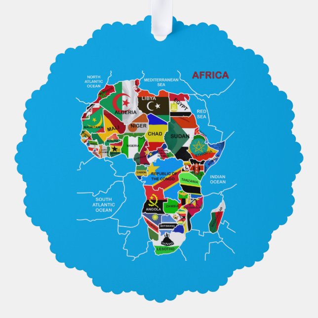Africa map with flags tree decoration card (Back)