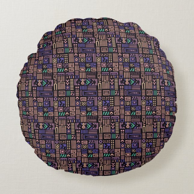 Africa Mudcloth pattern abstract modern art 3 Round Cushion (Front)