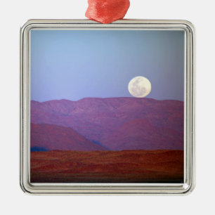 Africa, Namibia, Sossusvlei. A full moon rests Metal Ornament