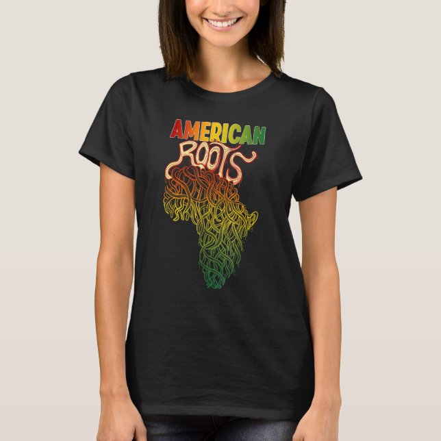 Africa Roots With African Expat Pan Africa Map Bla T-Shirt (Front)