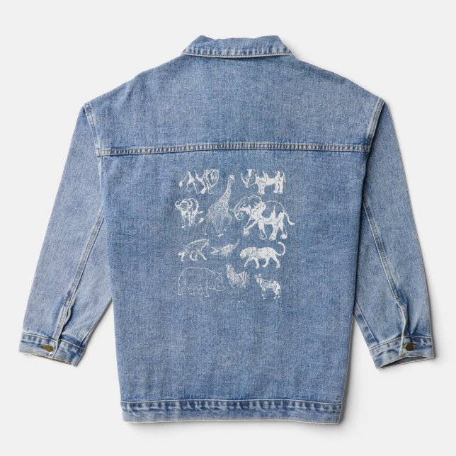 Africa Safari Animal Lion Elephant Giraffe Zebra R Denim Jacket (Back)