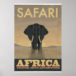 Africa Safari Elephant travel poster