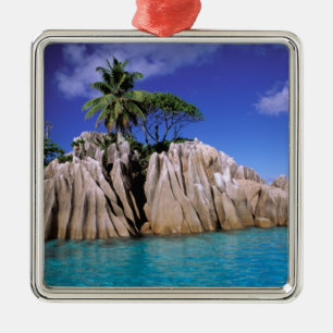 Africa, Seychelles, La Digue Island. Granite Metal Tree Decoration