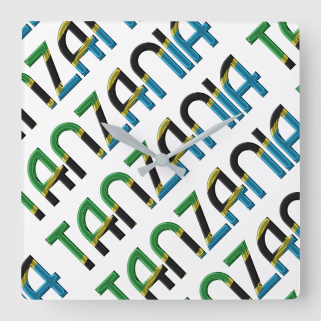 Africa Tanzania Flag Colours Typography Souvenir Square Wall Clock (Front)