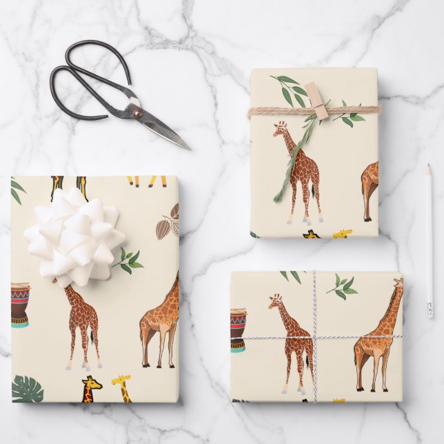 Africa Themed Giraffe  Wrapping Paper Sheet (Front)