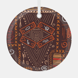 African Aboriginal Art Seamless Pattern Glass Tree Decoration