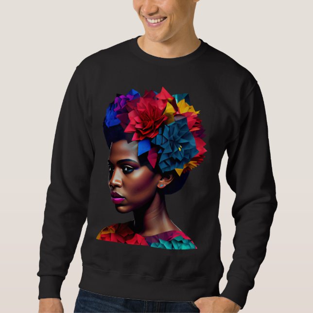 African Abstract Beautiful Black Woman Origami Que Sweatshirt (Front)