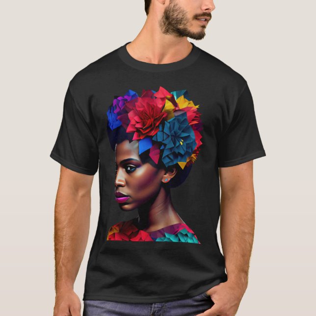 African Abstract Beautiful Black Woman Origami Que T-Shirt (Front)