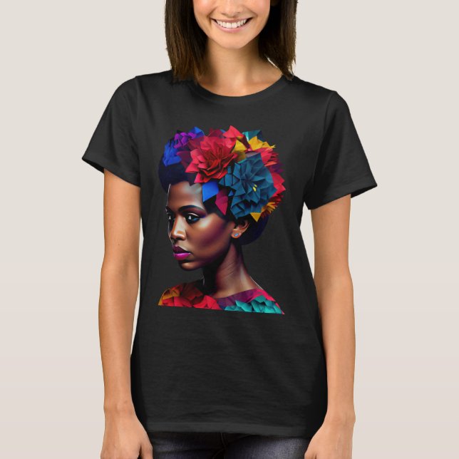 African Abstract Beautiful Black Woman Origami Que T-Shirt (Front)