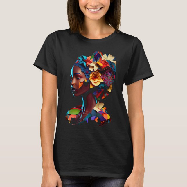 African Abstract Beautiful Origami Black Queen Flo T-Shirt (Front)