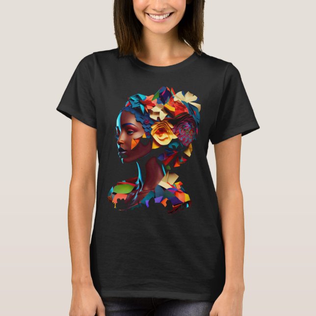 African Abstract Beautiful Origami Black Queen Flo T-Shirt (Front)