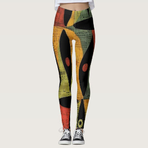 African Abstract Brown Black Leggings