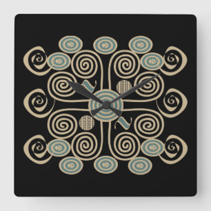 African abstract decorated geometric pattern square wall clock