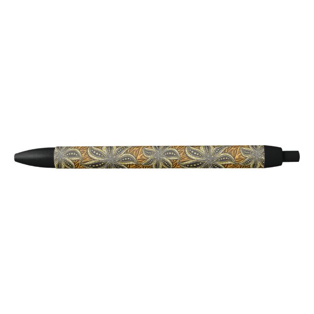 African Abstract Floral Batik Style Black Ink Pen (Front)