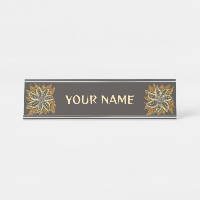 African Abstract Floral Batik Style Desk Name Plate (Front)