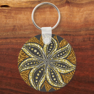 African Abstract Floral Batik Style Key Ring