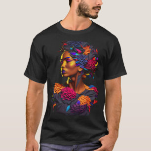 African Abstract Origami Black Queen Flower Afro M T-Shirt