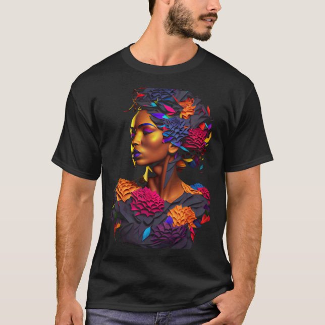 African Abstract Origami Black Queen Flower Afro M T-Shirt (Front)