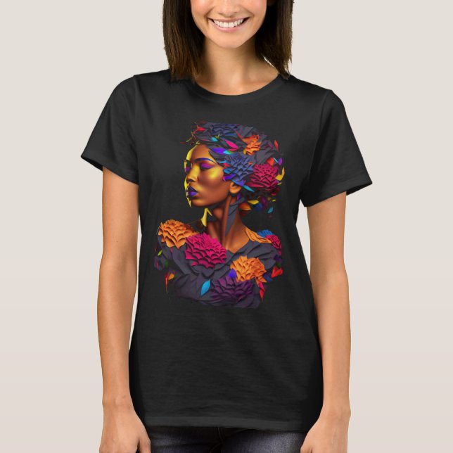 African Abstract Origami Black Queen Flower Afro M T-Shirt (Front)