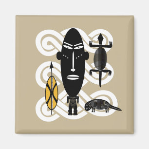 african abstract portrait shield spear afro art po magnet