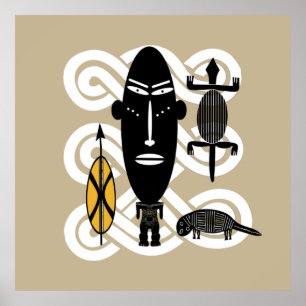 african abstract portrait shield spear afro art poster