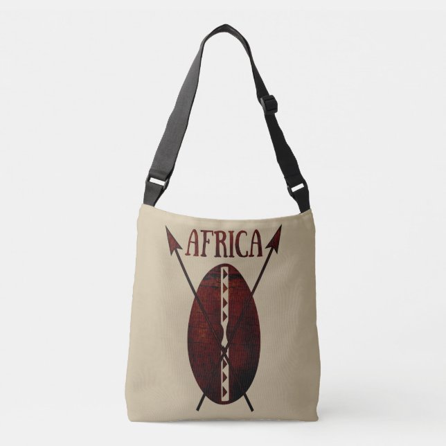 african abstract shield spear afro art crossbody bag (Front)