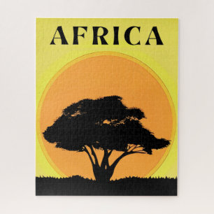 African Acacia Tree Against an Orange Sunset Jigsaw Puzzle
