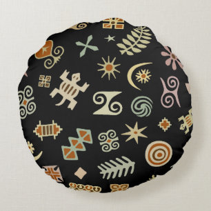 African Adinkra Symbols Round Cushion