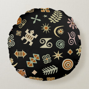 African Adinkra Symbols Round Cushion