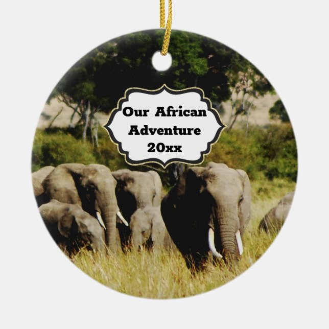 African adventure DIY year african elephant photo Ceramic Ornament (Front)